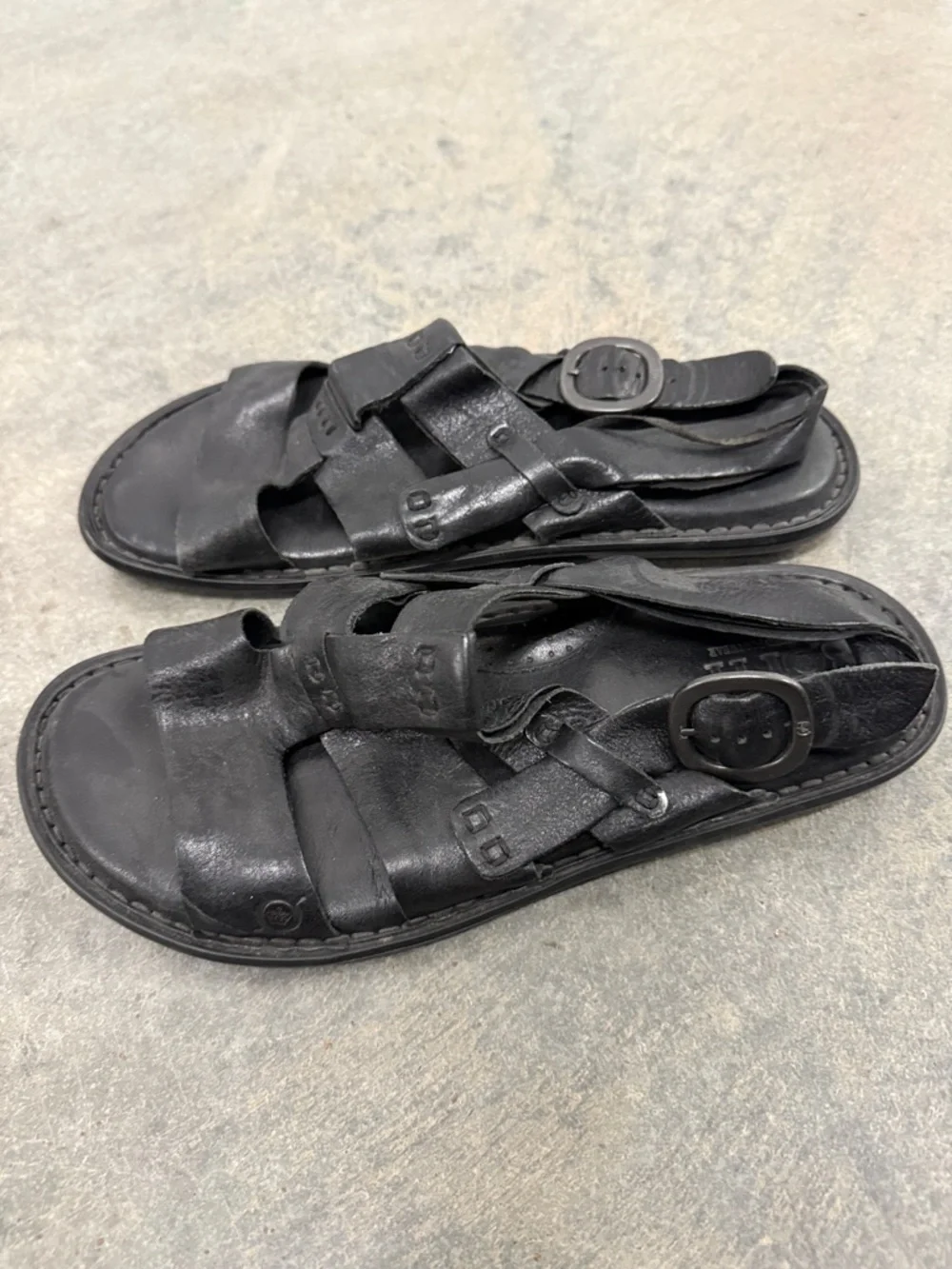 Born Black Leather Men's Strappy Buckle Sandals